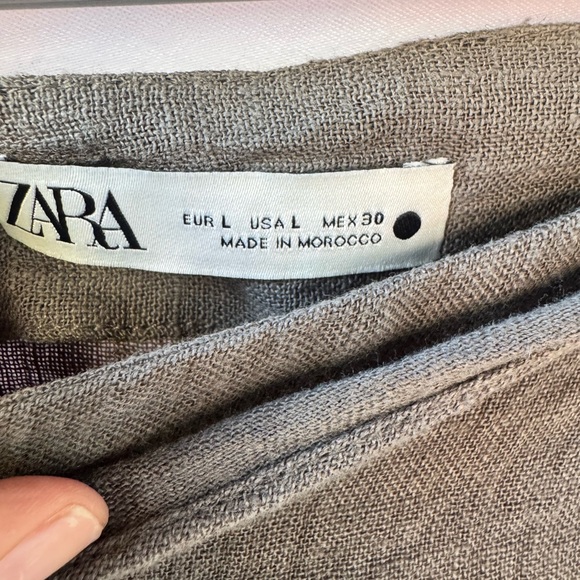 Zara Dark Olive Linen Wrap Skirt with Side Tie - Picture 4 of 5